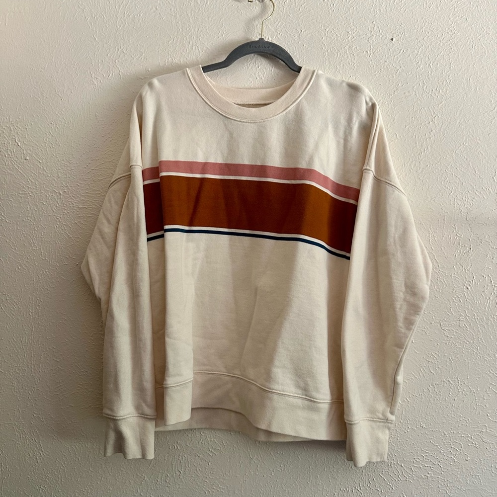 Madewell Re)sourced Cotton Mainstay Sweatshirt Kimball Stripe XL / ANTIQUE CREAM - Picture 4 of 8